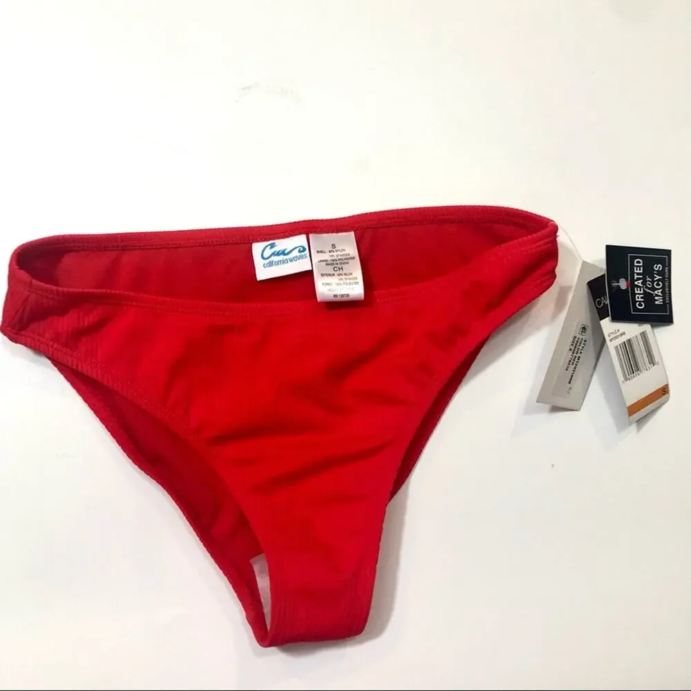 California Waves RED Ribbed  Bikini Swim Bottom